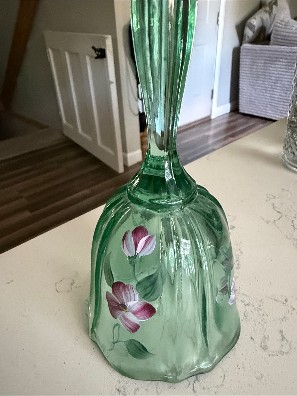 Hand-Painted Green Fenton Glass Bell
